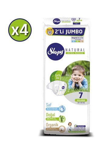 Sleepy Natural Ultra Hassas 7 Numara Organik Cırtlı Bebek Bezi 128 Adet