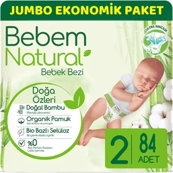 Bebem Natural Doğa Özleri 2 Numara Organik Cırtlı Bebek Bezi 84 Adet