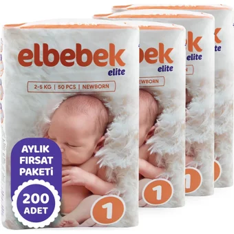 Elbebek Elite Yenidoğan Yenidoğan Cırtlı Bebek Bezi 200 Adet