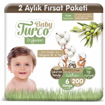Baby Turco Doğadan 6 Numara Bantlı Bebek Bezi 200 Adet