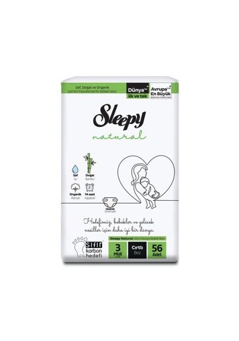 Sleepy Midi Ekonomik Paket 3 Numara Organik Cırtlı Bebek Bezi 56 Adet