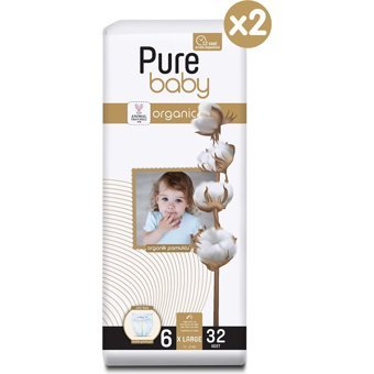 Pure Baby Pamuklu 6 Numara Organik Cırtlı Bebek Bezi 64 Adet