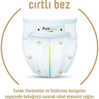 Pure Baby Pamuklu 6 Numara Organik Cırtlı Bebek Bezi 64 Adet