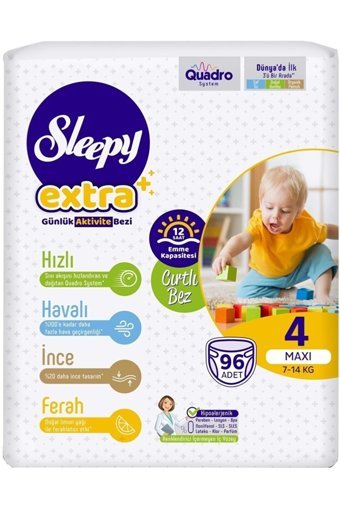 Sleepy Extra 4 Numara Organik Cırtlı Bebek Bezi 5x96 Adet