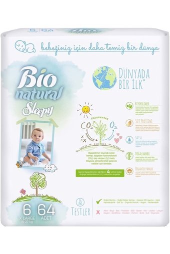 Sleepy Bio Natural 6 + Numara Organik Göbek Oyuntulu Cırtlı Bebek Bezi 3x64 Adet