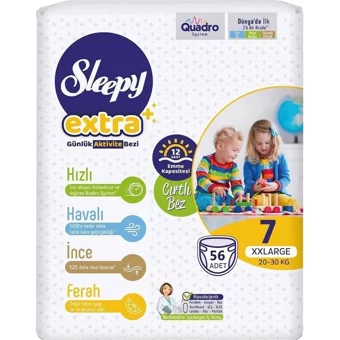 Sleepy Extra 7 + Numara Organik Cırtlı Bebek Bezi 5x56 Adet
