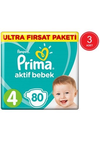 Prima Aktif Bebek 4 Numara Cırtı Bebek Bezi 3x80 Adet