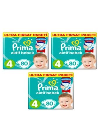 Prima Aktif Bebek 4 Numara Cırtı Bebek Bezi 3x80 Adet