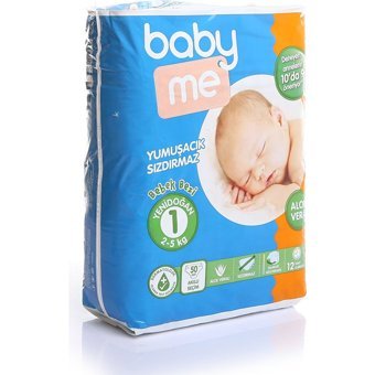 Baby&Me Aloe Vera Yenidoğan 1 Numara Cırtlı Bebek Bezi 50 Adet