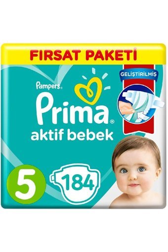Prima Aktif Bebek 5 Numara Cırtlı Bebek Bezi 184 Adet