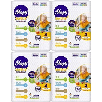 Sleepy Extra Maxi 4 Numara Organik Cırtlı Bebek Bezi 4x96 Adet