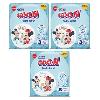 Goon Mutlu Bebek 3 Numara Cırtlı Bebek Bezi 3x100 Adet