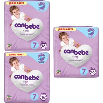 Canbebe Jumbo Paket 7 Numara Bantlı Bebek Bezi 3x16 Adet