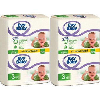 Evy Baby 2'li Fırsat Paketi Midi 3 Numara Cırtlı Bebek Bezi 4x34 Adet