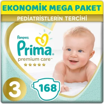 Prima Premium Care 3 Numara Cırtlı Bebek Bezi 168 Adet