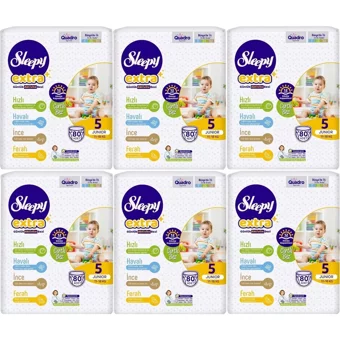 Sleepy Extra 5 Numara Organik Cırtlı Bebek Bezi 6x80 Adet
