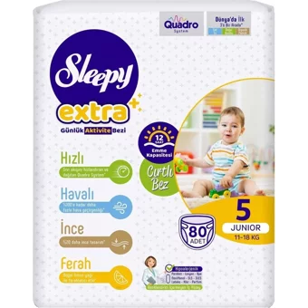 Sleepy Extra 5 Numara Organik Cırtlı Bebek Bezi 6x80 Adet