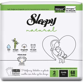 Sleepy Mini 2 Numara Organik Göbek Oyuntulu Cırtlı Bebek Bezi 136 Adet