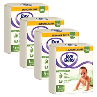 Evy Baby 4'lü Fırsat Paketi 4 Numara Cırtlı Bebek Bezi 108 Adet