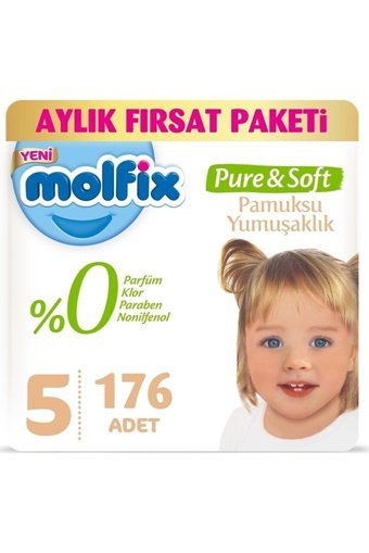 Molfix Pure & Soft 5 Numara Cırtlı Bebek Bezi 4x176 Adet