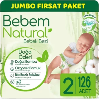 Bebem Natural Doğa Özleri 2 Numara Organik Cırtlı Bebek Bezi 126 Adet