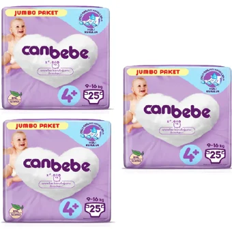Canbebe Maxi Plus Jumbo Paket 4 + Numara Bantlı Bebek Bezi 3x25 Adet
