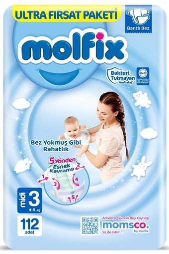 Molfix Midi 3 Numara Cırtlı Bebek Bezi 336 Adet