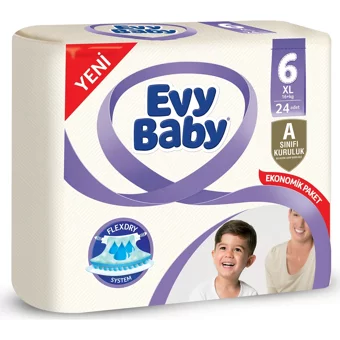 Evy Baby Ekstra Large Jumbo Paket 6 Numara Cırtlı Bebek Bezi 24 Adet
