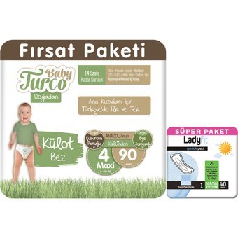 Baby Turco Doğadan Maxi 4 Numara Külot Bebek Bezi 40 Adet + Günlük Ped Normal 40 Adet