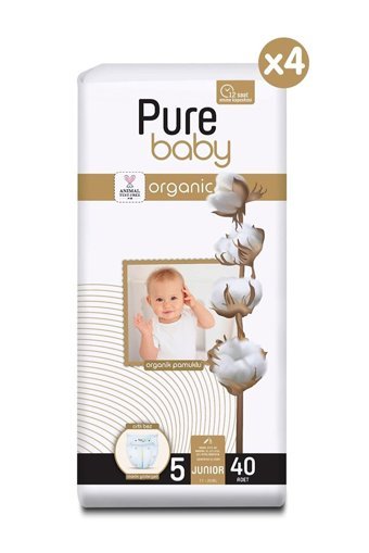 Pure Baby Organik 5 Numara Organik Cırtlı Bebek Bezi 160 Adet