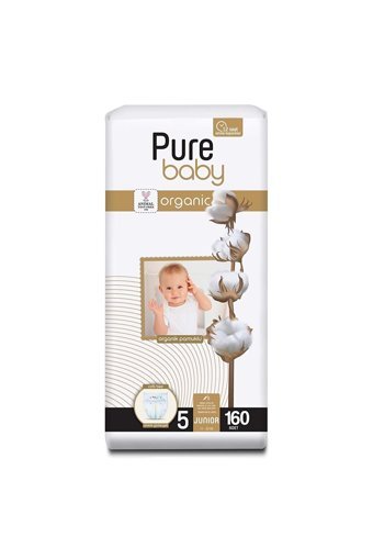 Pure Baby Organik 5 Numara Organik Cırtlı Bebek Bezi 160 Adet