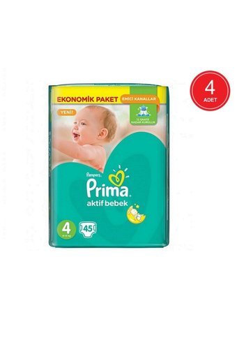 Prima Aktif Bebek 4 Numara Cırtlı Bebek Bezi 4x45 Adet