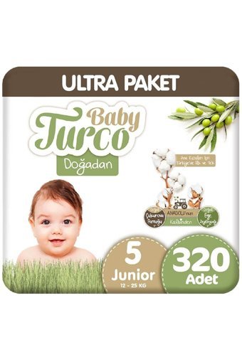 Baby Turco Doğadan 5 Numara Bantlı Bebek Bezi 4x80 Adet