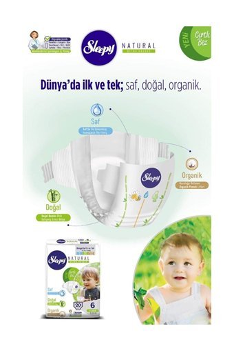 Sleepy Natural 6 Numara Organik Cırtlı Bebek Bezi 5x40 Adet