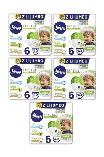 Sleepy Natural 6 Numara Organik Cırtlı Bebek Bezi 5x40 Adet