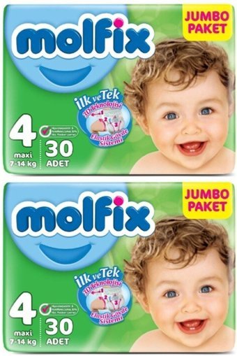 Molfix 3D Maxi 4 Numara Cırtlı Bebek Bezi 2x30 Adet