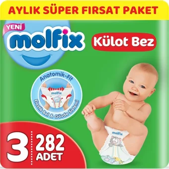 Molfix Midi 3 Numara Göbek Oyuntulu Külot Bebek Bezi 282 Adet