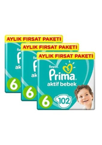 Prima Aktif Bebek 6 Numara Cırtlı Bebek Bezi 102 Adet