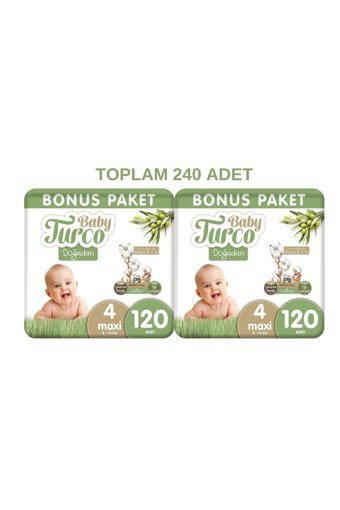 Baby Turco Doğadan Maxi 4 Numara Cırtlı Bebek Bezi 2x120 Adet