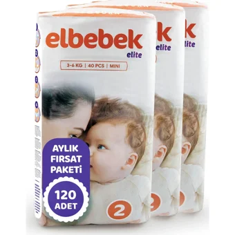 Elbebek Elite Mini 2 Numara Cırtlı Bebek Bezi 120 Adet