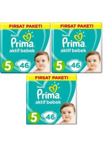 Prima Aktif Bebek Junior 5 Numara Cırtlı Bebek Bezi 3x46 Adet