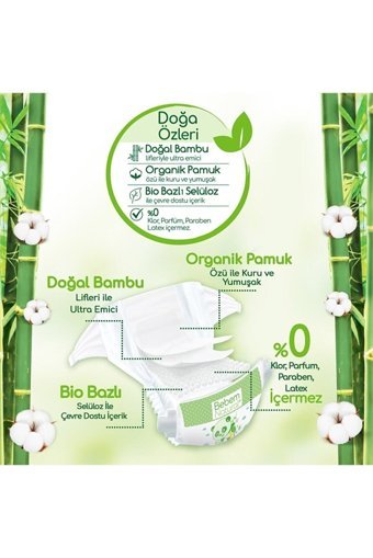 Bebem Natural Doğa Özleri 6 Numara Organik Cırtlı Bebek Bezi 160 Adet