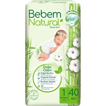 Bebem Natural Doğa Özleri Yenidoğan 1 Numara Organik Cırtlı Bebek Bezi 400 Adet