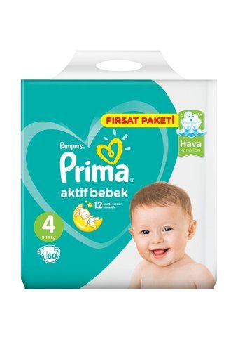 Prima Aktif Bebek Maxi 4 Numara Cırtlı Bebek Bezi 3x60 Adet