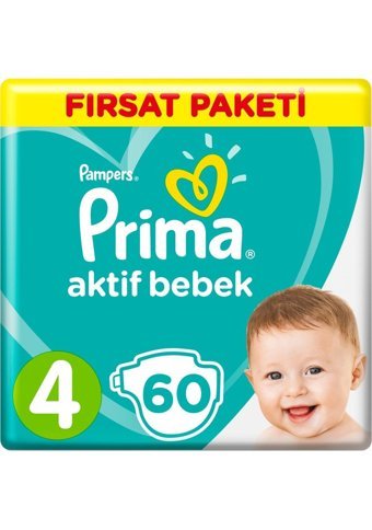 Prima Aktif Bebek Maxi 4 Numara Cırtlı Bebek Bezi 3x60 Adet