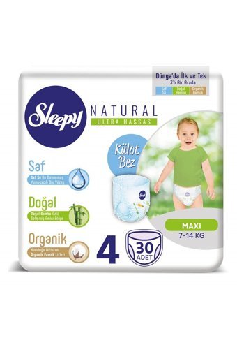 Sleepy Natural 4 Numara Organik Külot Bebek Bezi 30 Adet