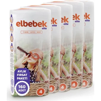 Elbebek Elite Maxi 4 Numara Cırtlı Bebek Bezi 160 Adet