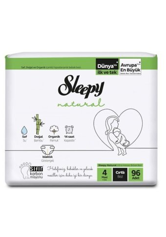 Sleepy Maxi Jumbo 4 Numara Organik Cırtlı Bebek Bezi 96 Adet