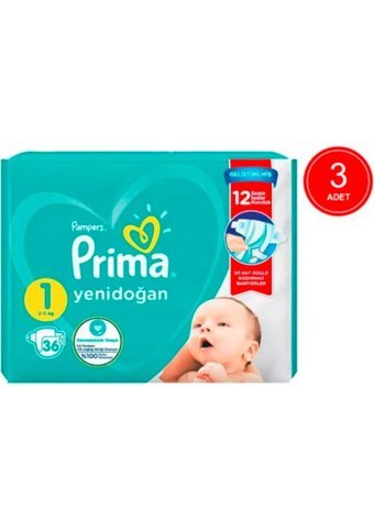 Prima Yenidoğan 1 Numara Cırtlı Bebek Bezi 3x36 Adet