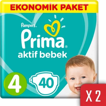 Prima Aktif Bebek 4 Numara Cırtlı Bebek Bezi 2x40 Adet